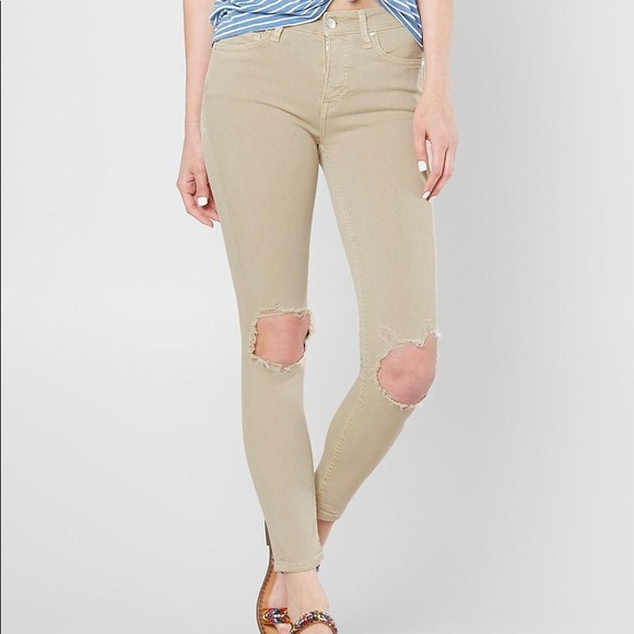 NWT Free People Ripped Knee  Jeans Khaki - Picture 1 of 7